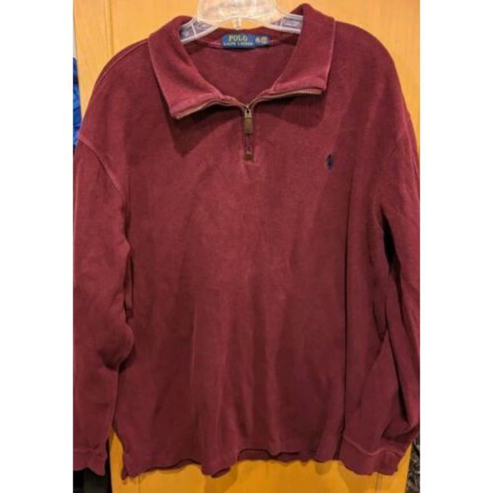 Polo Ralph Lauren Men's Quarte Zip Pullover Sweater Size XXL Cotton Burgundy Fun